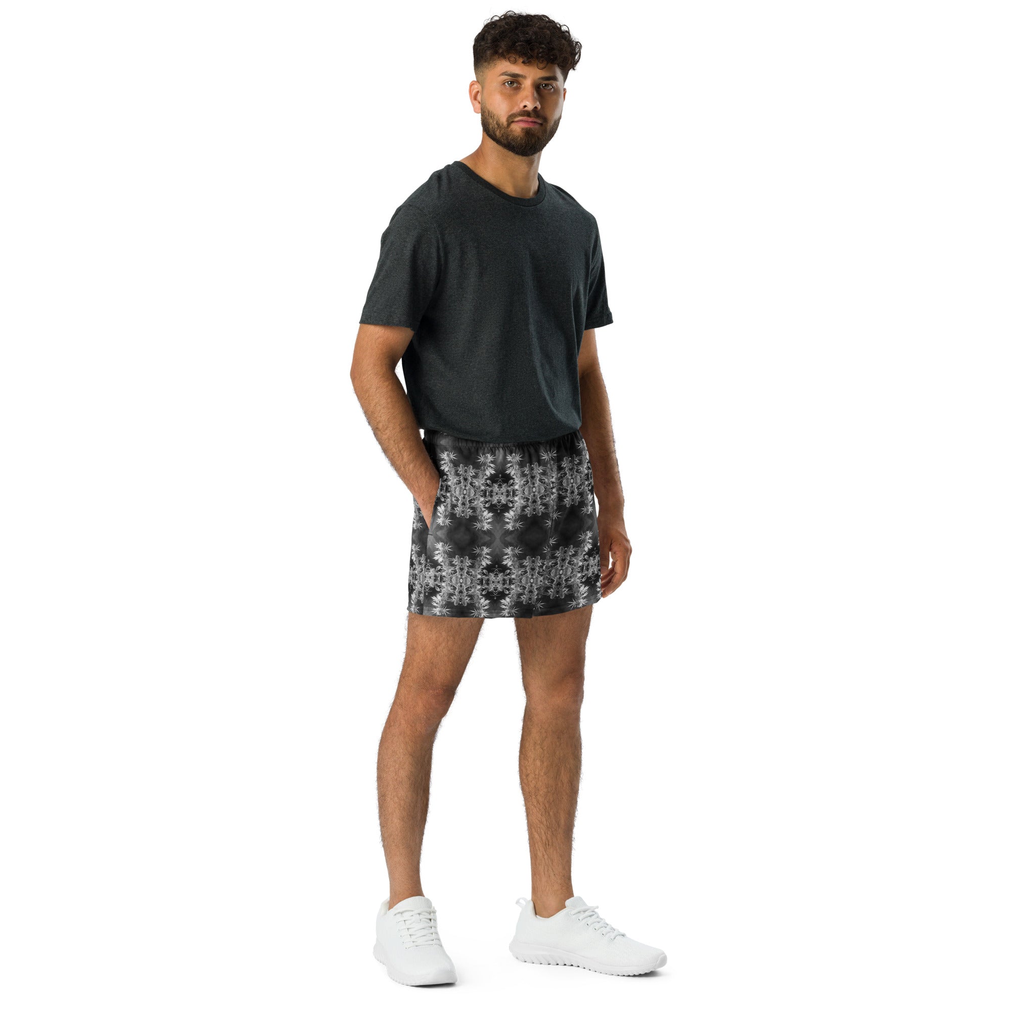 Recycled Athletic Short Shorts with Drawstring Waist, Cannabis, Midnight