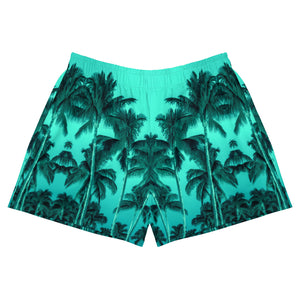 Recycled Athletic Short Shorts, Palm Tree, Turquoise