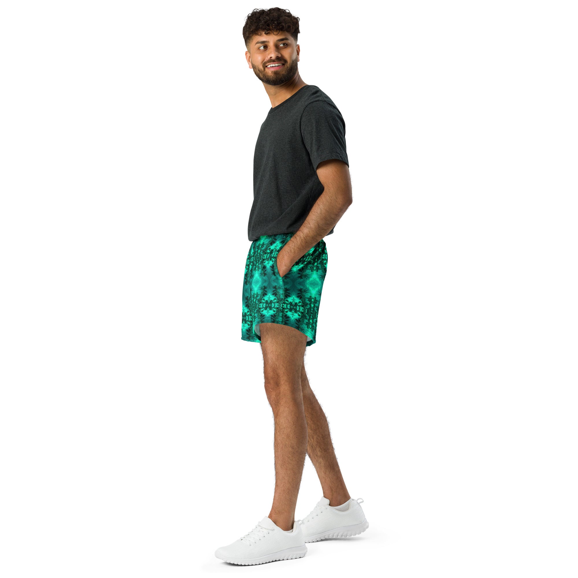 Recycled Athletic Short Shorts with Drawstring Waist, Cannabis, Green