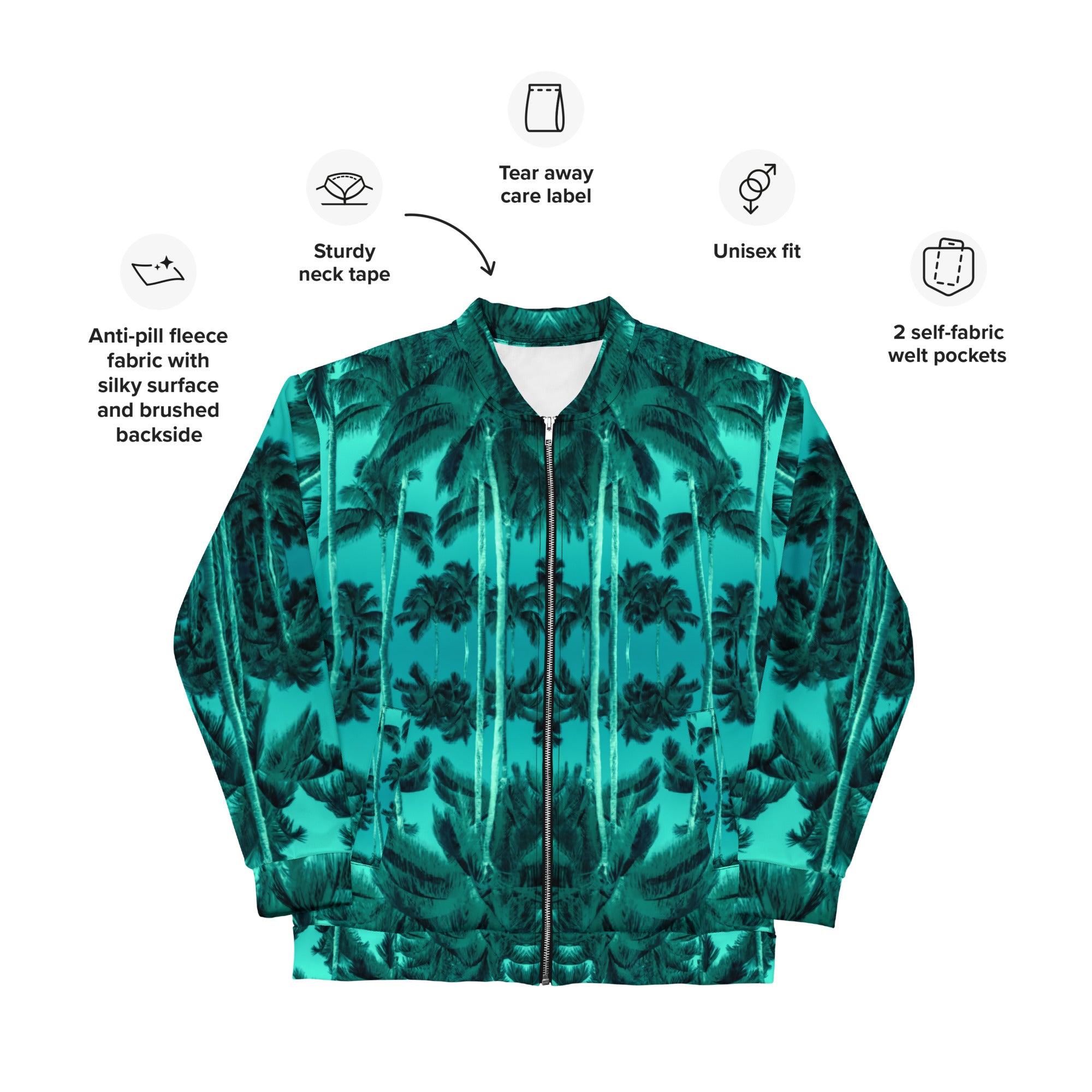 Slim-Fit Bomber Jacket, Palm Tree, Green