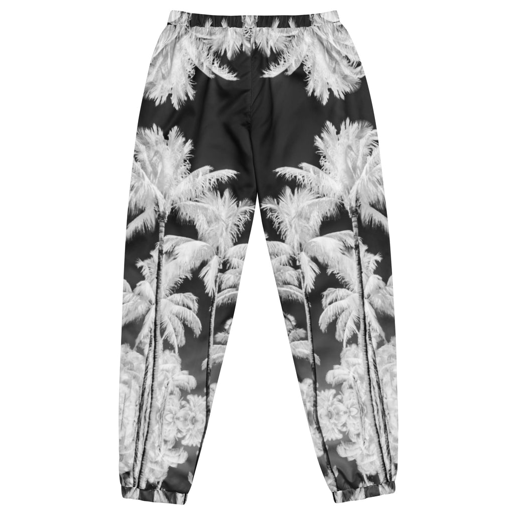 Track Pants, Wicking Liner, Zip Side Pockets, Palm Tree, Black and White
