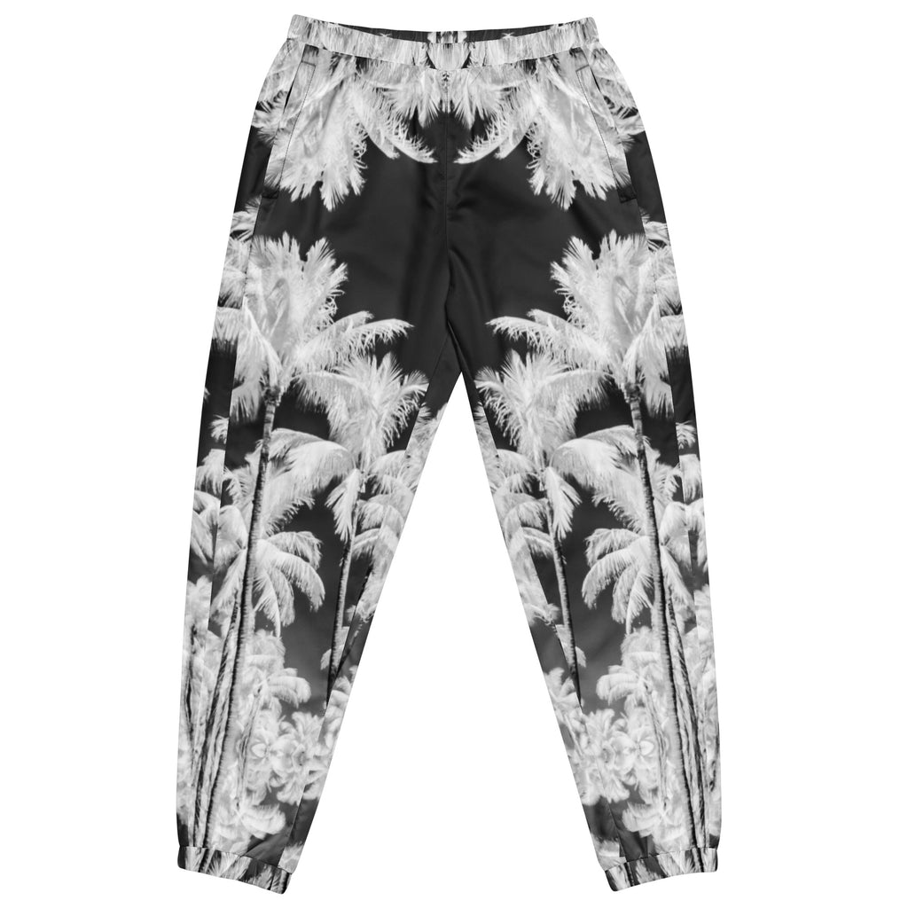 Track Pants, Wicking Liner, Zip Side Pockets, Palm Tree, Black and White