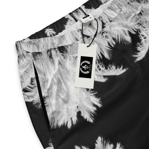 Track Pants, Wicking Liner, Zip Side Pockets, Palm Tree, Black and White