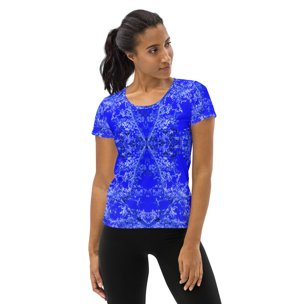 Women's Premium Athletic Crew Neck T-shirt, Hummingbird, Blue