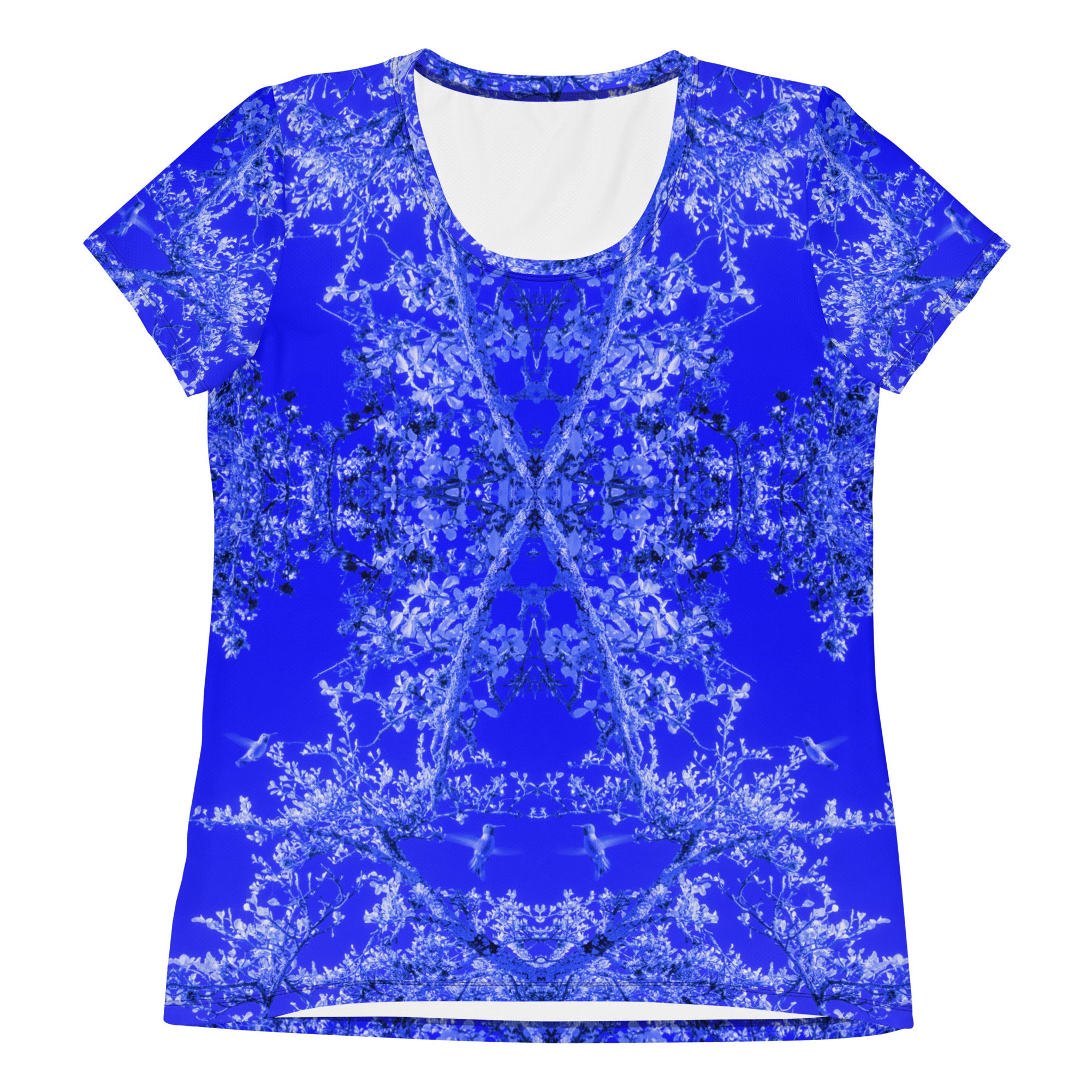 Women's Premium Athletic Crew Neck T-shirt, Hummingbird, Blue