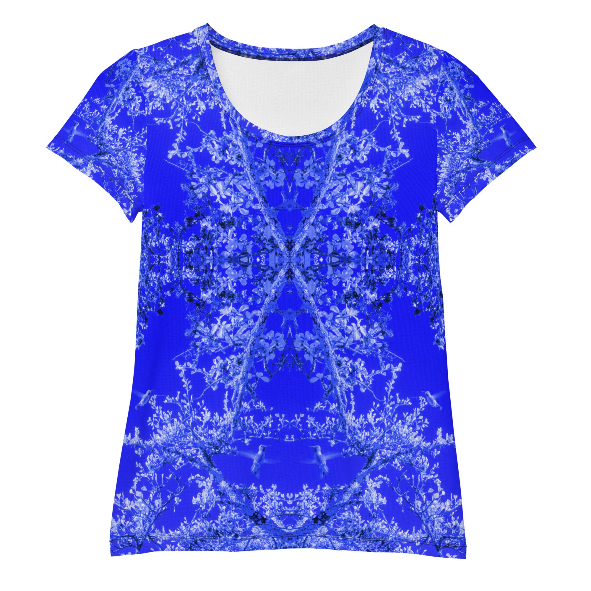 Women's Premium Athletic Crew Neck T-shirt, Hummingbird, Blue