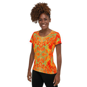 Women's Premium Athletic Crew Neck T-Shirt, Electric Lily