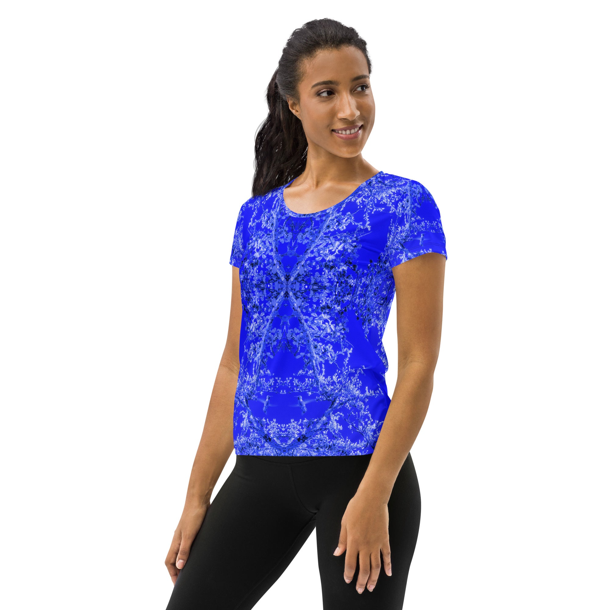 Women's Premium Athletic Crew Neck T-shirt, Hummingbird, Blue