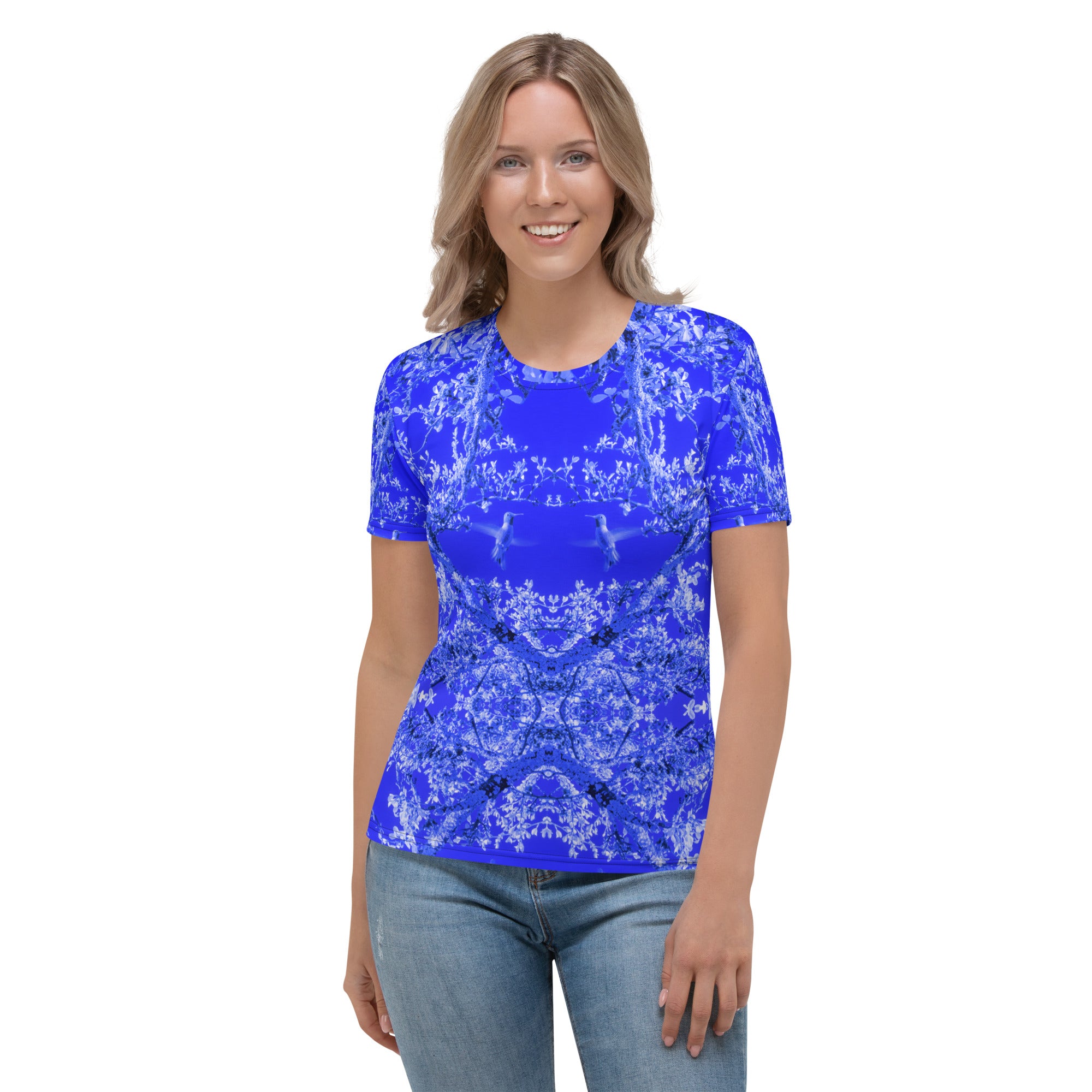 Women's Regular Fit, Four-Way Stretch Crew Neck T-shirt, Hummingbird, Blue