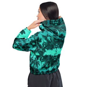 Women’s Cropped Windbreaker, Palm Tree, Green