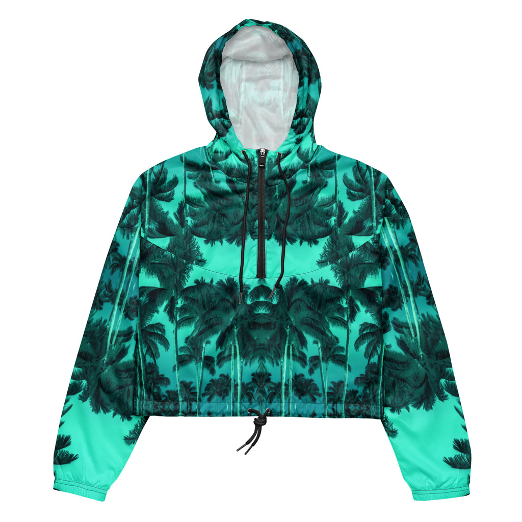 Women’s Cropped Windbreaker, Palm Tree, Green