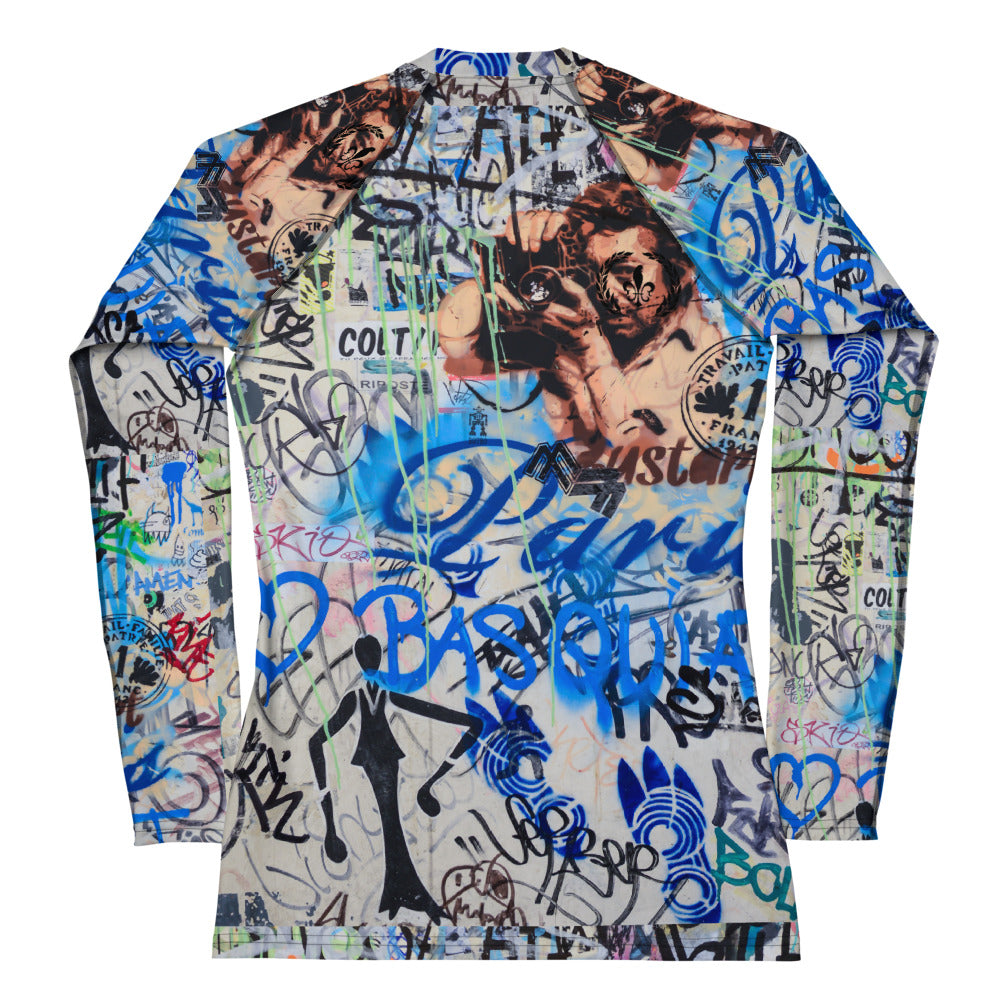 Women's Slim-Fit Rash Guard UPF 50+, Paris Graffiti