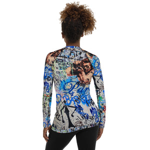 Women's Slim-Fit Rash Guard UPF 50+, Paris Graffiti