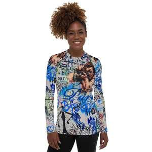 Women's Slim-Fit Rash Guard UPF 50+, Paris Graffiti