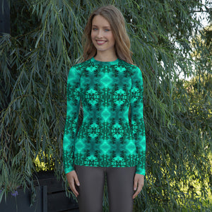 Women's Slim-Fit Rash Guard UPF 50+, Cannabis Collection 2, Green