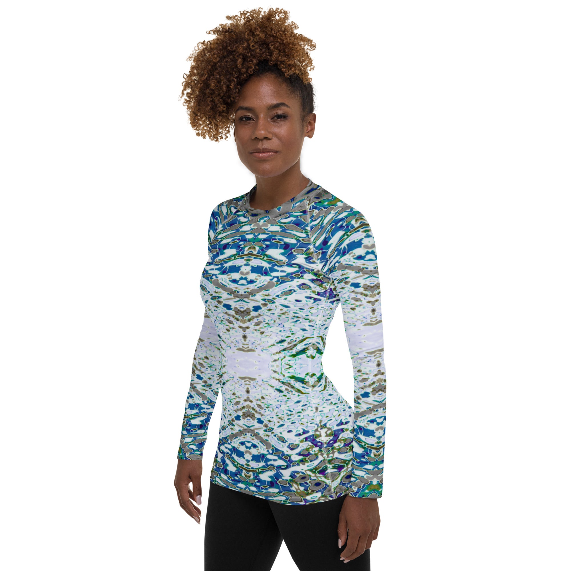 Women's Slim-Fit Rash Guard UPF 50+, Liquid Jewel