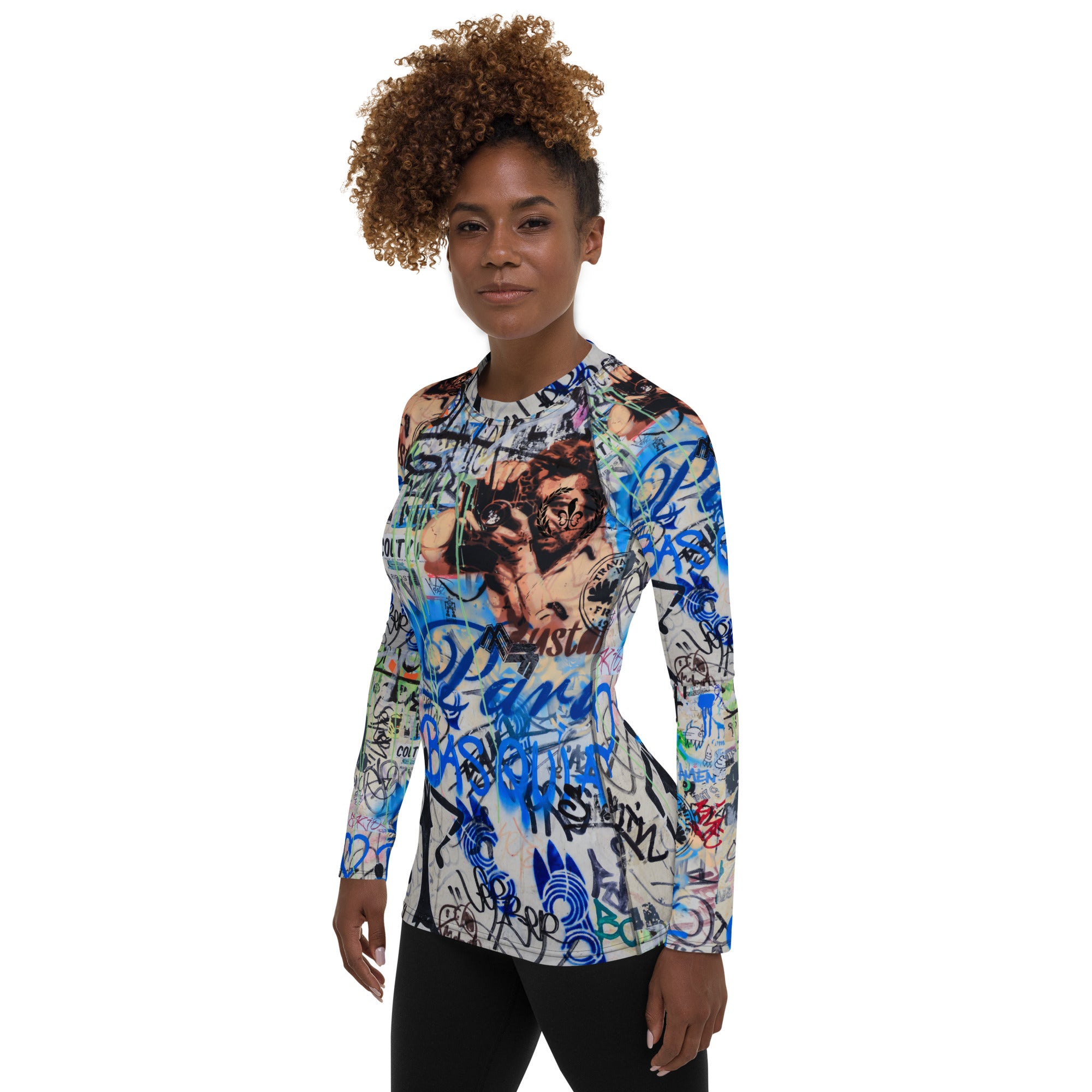 Women's Slim-Fit Rash Guard UPF 50+, Paris Graffiti