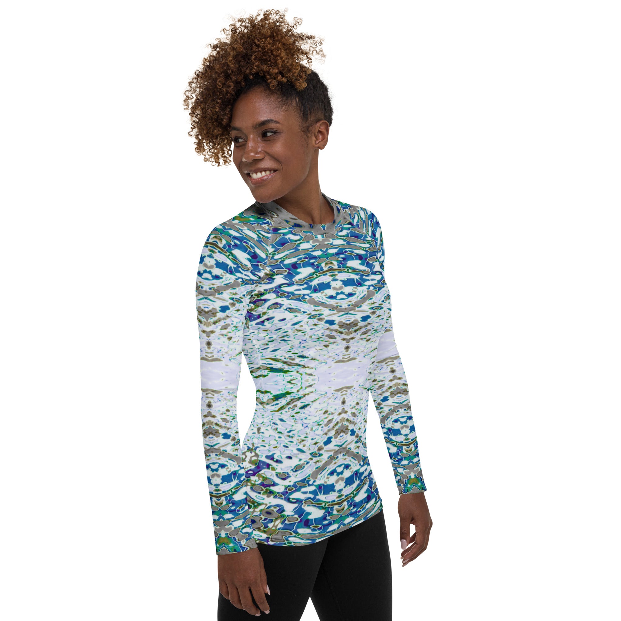 Women's Slim-Fit Rash Guard UPF 50+, Liquid Jewel