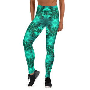 Women's High-Rise Yoga Leggings, Cannabis Collection 2, Green