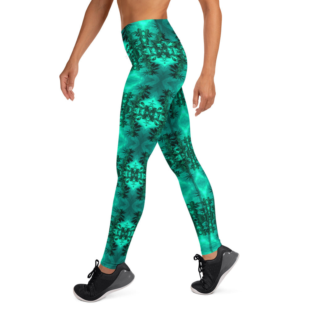 Women's High-Rise Yoga Leggings, Cannabis Collection 2, Green