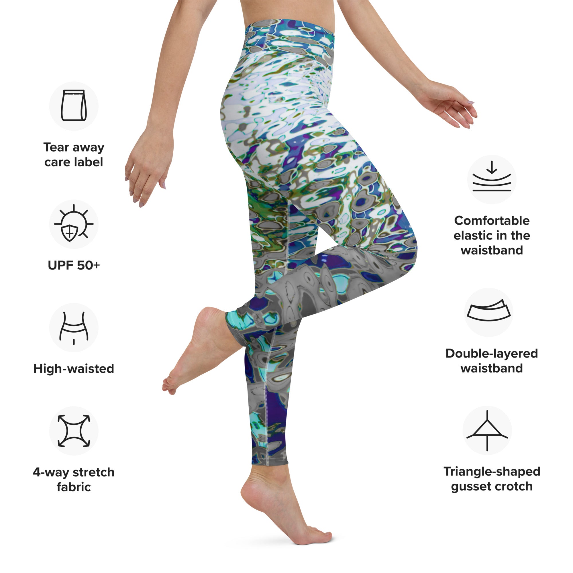 Women's High-Rise Yoga Leggings, Bright Liquid Jewel