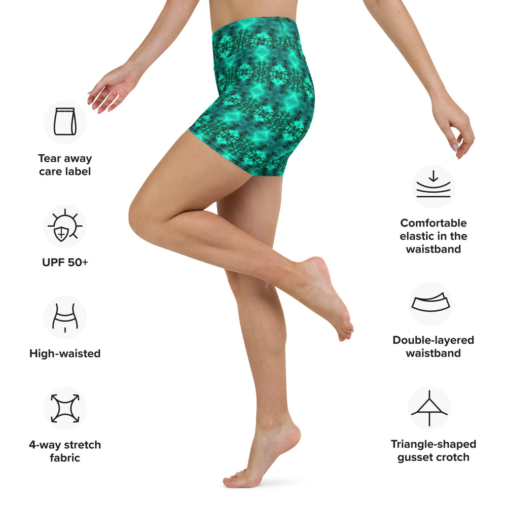 Women's High-Rise Yoga Shorts, Cannabis, Green