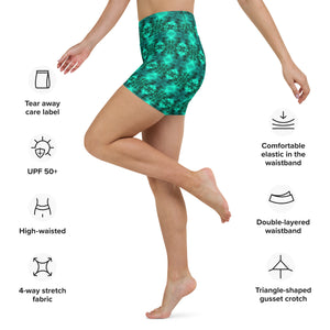 Women's High-Rise Yoga Shorts, Cannabis, Green