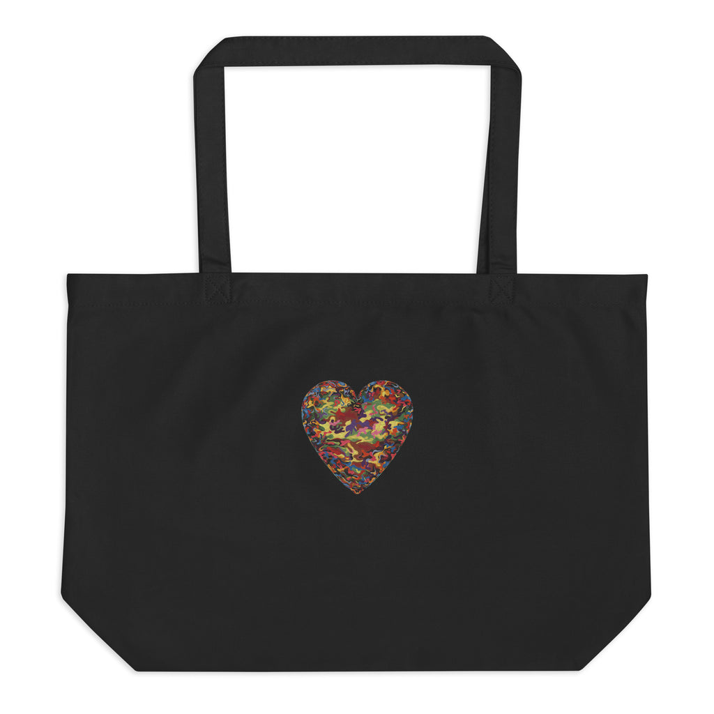 Large Organic Cotton Twill Tote Bag, Camouflage Heart