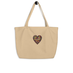 Large Organic Cotton Twill Tote Bag, Camouflage Heart