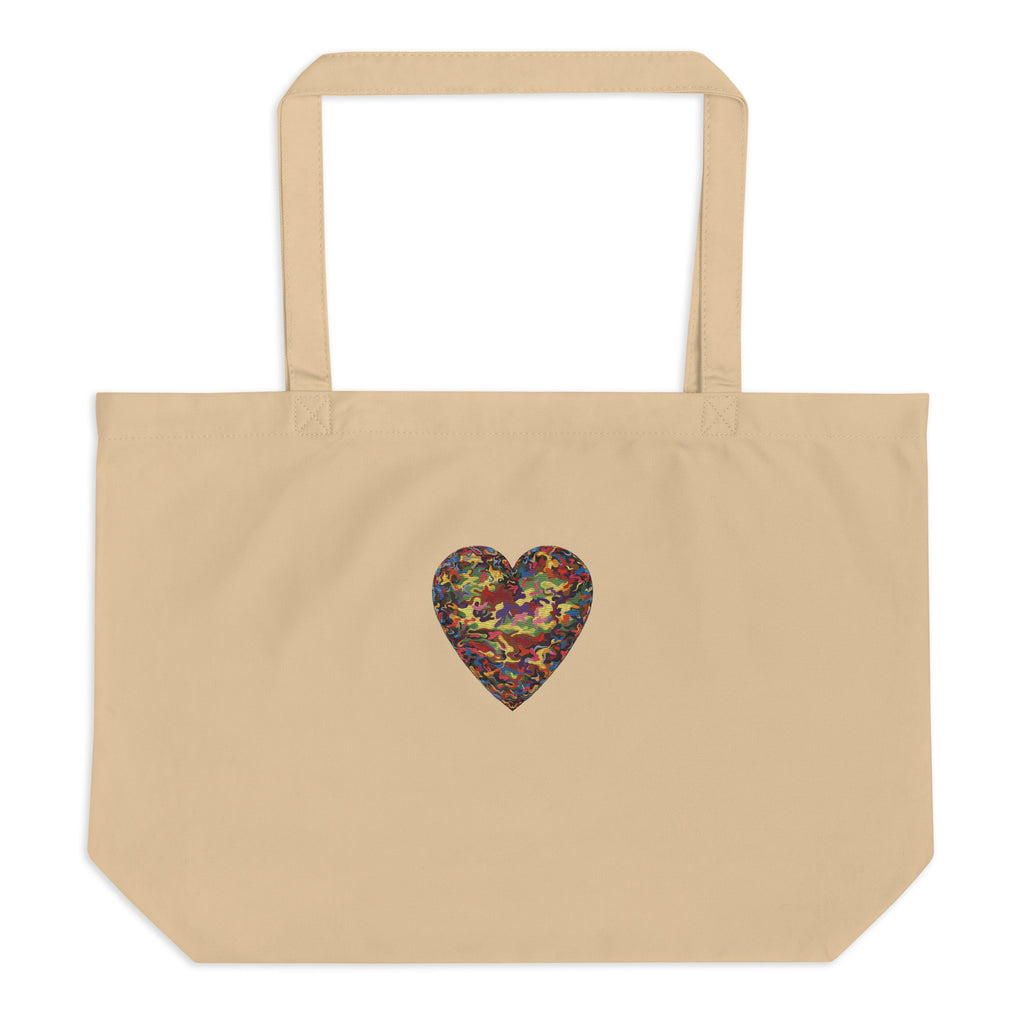 Large Organic Cotton Twill Tote Bag, Camouflage Heart