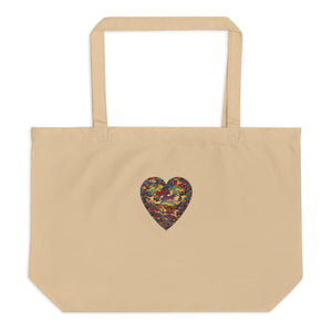 Large Organic Cotton Twill Tote Bag, Camouflage Heart