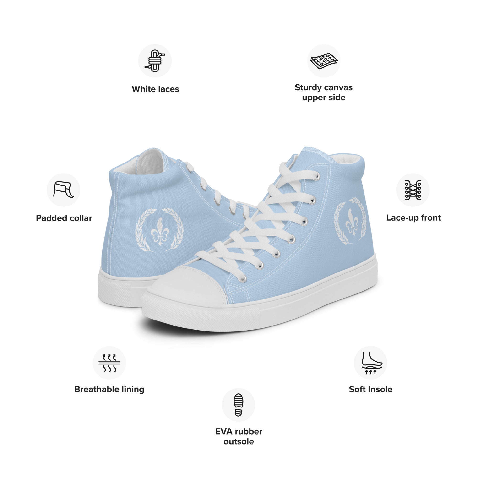 Men’s High-Top Canvas Shoes, Light Blue