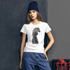 Women's Short-Sleeve Cotton T-shirt, Black Horse, White