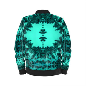 Luxury Bomber Jacket, (select: Velvet, Satin, or Waterproof) Palm Tree, Green