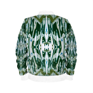 Luxury Velvet Bomber Jacket with White Ribbing, Art Nouveau Marbled