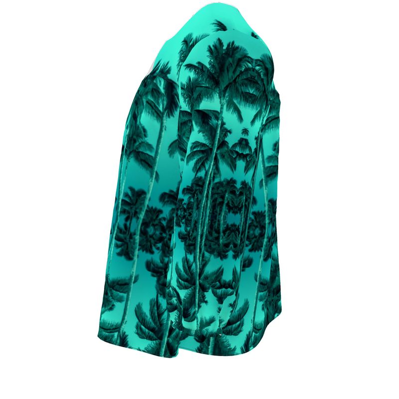 Women's Silky Crepe Blouse, Palm Tree, Green