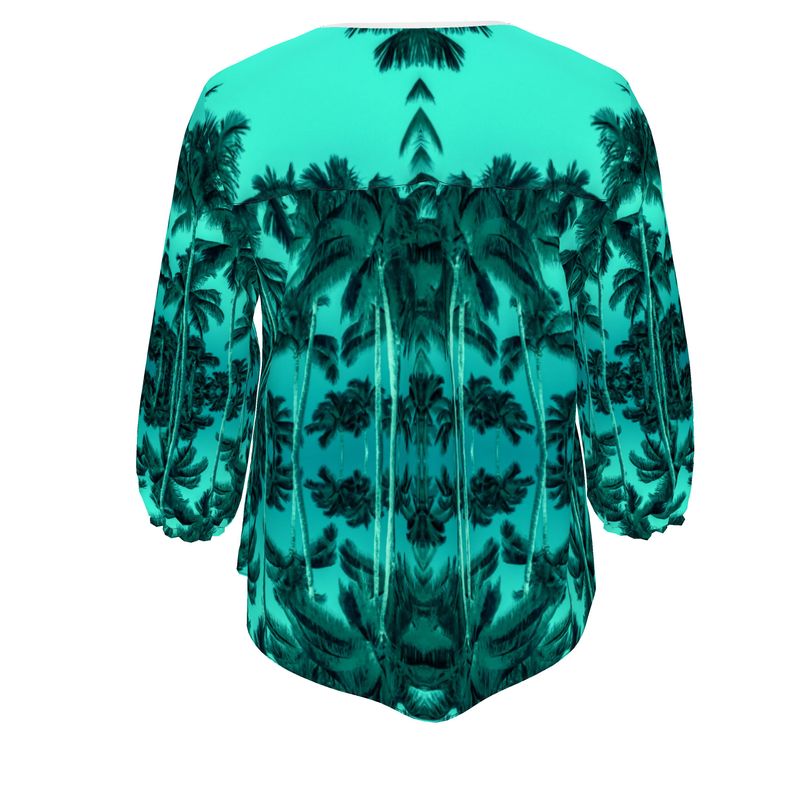 Women's Silky Crepe Blouse, Palm Tree, Green