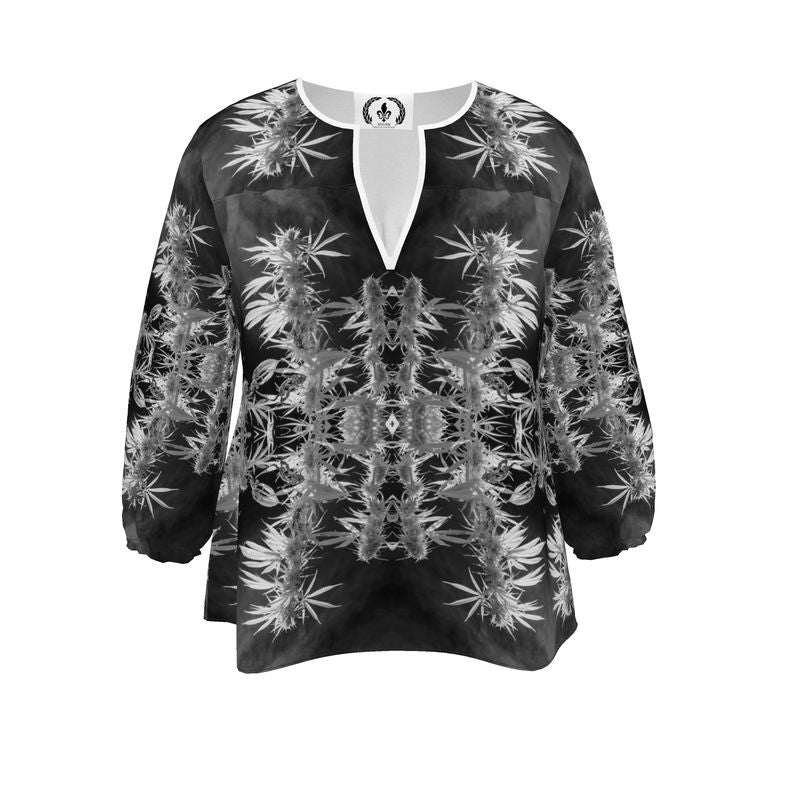 Women's Silky Crepe Blouse, Cannabis, Midnight