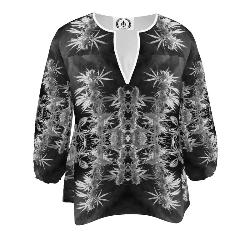 Women's Silky Crepe Blouse, Cannabis, Midnight