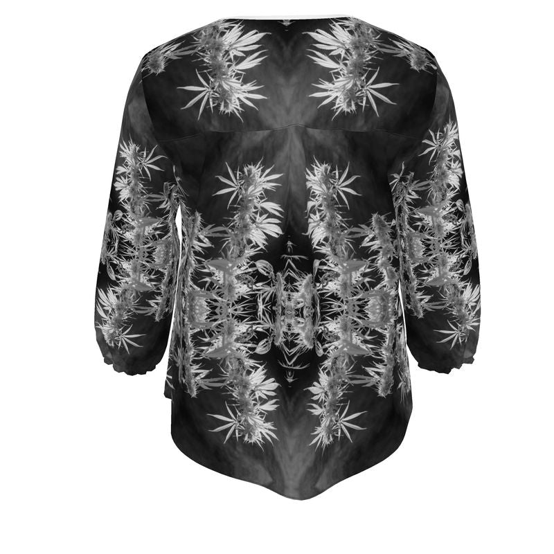 Women's Silky Crepe Blouse, Cannabis, Midnight