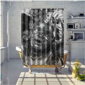 Shower Curtain, 75" x 79" , Fountain Angel, Versailles, Black and White