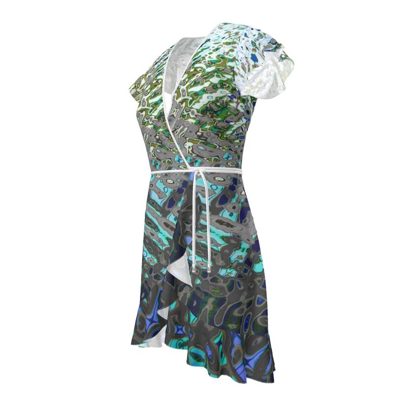 Women's Crepe Wrap Tea Dress, Liquid Jewel