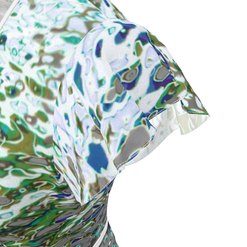 Women's Crepe Wrap Tea Dress, Liquid Jewel