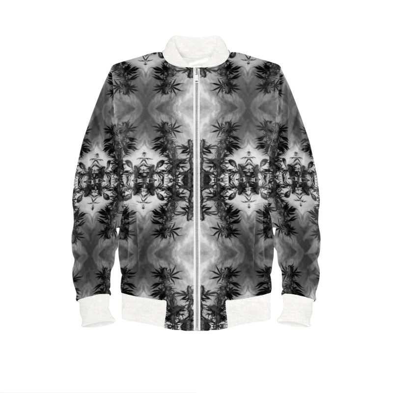 Luxury Velvet Bomber Jacket with White Ribbing, Cannabis, Midnight