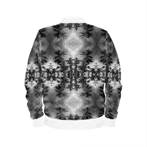 Luxury Velvet Bomber Jacket with White Ribbing, Cannabis, Midnight