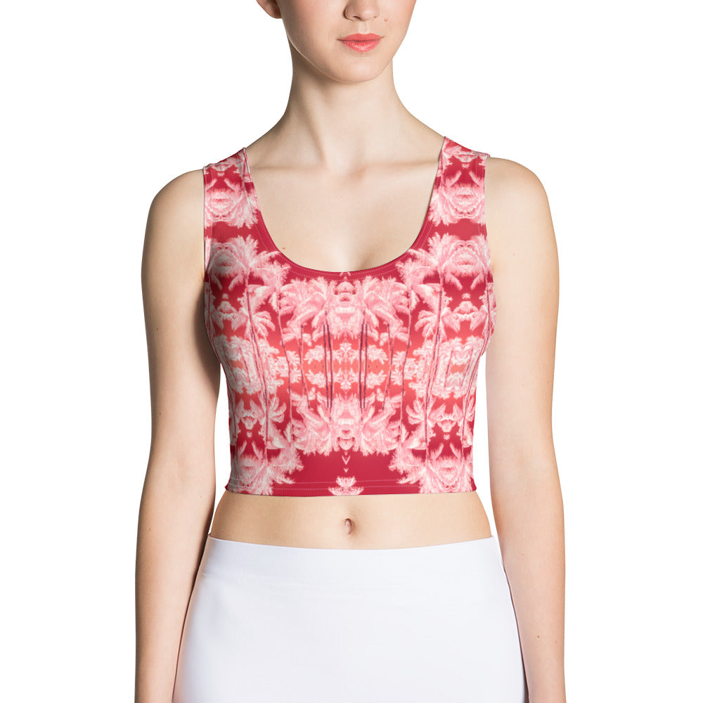 Women's Fitted Crop Top, Palm Tree, Infrared