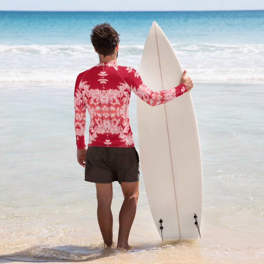 Men's Slim-Fit Rash Guard UPF 50+, Palm Tree, Infrared
