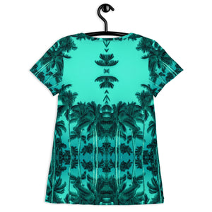 Women's Premium Athletic Crew Neck T-Shirt, Palm Tree, Green