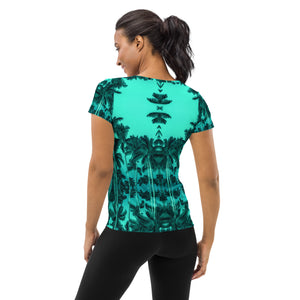 Women's Premium Athletic Crew Neck T-Shirt, Palm Tree, Green