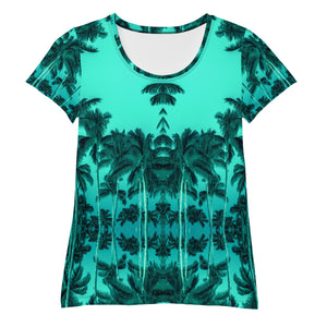 Women's Premium Athletic Crew Neck T-Shirt, Palm Tree, Green